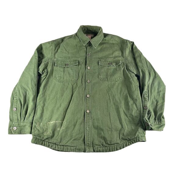 Duluth Trading Jacket Mens Large Green Canvas Fleeve Lined Warm Workwear Heavy - Picture 1 of 14